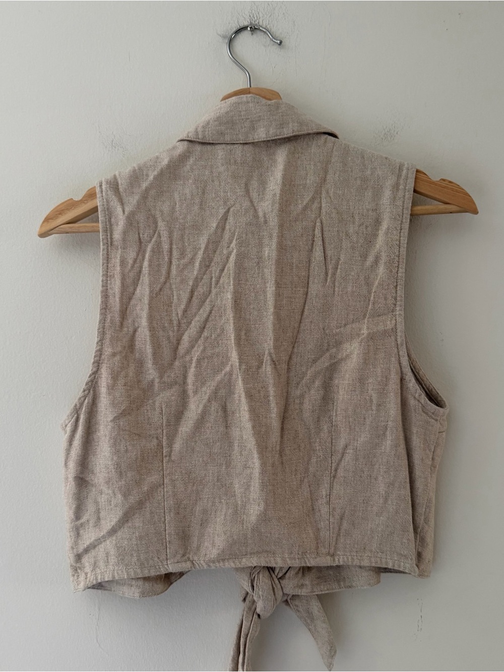 Abercrombie NWT Cropped Linen Tie-Front Blouse Beige Size Small - Picture 2 of 7